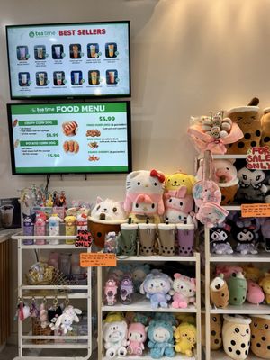 Food options and plushies for sale