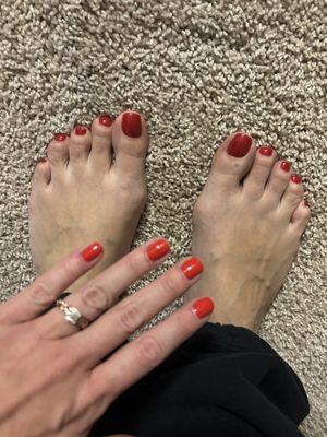 Gel pedicure and regular mani