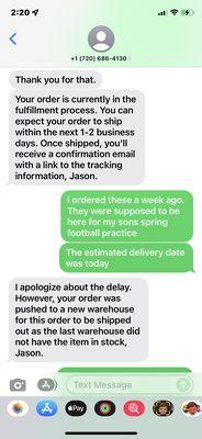 Customer service text screenshots