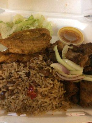 Griot Complete (deep fried pork) $9 ($9.54) with tax