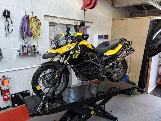 BMW F650GS getting front and rear Touratech suspension, Magura hydraulic clutch and re-gearing among other things.