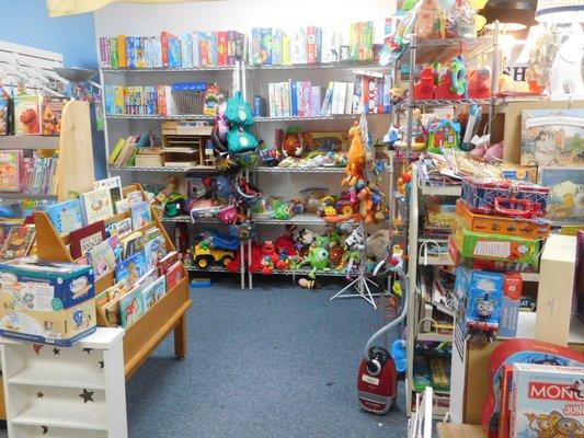 We are a great venue for gently loved books, toys, games, and dvds