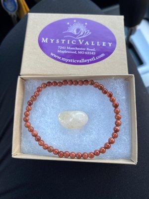 Goldstone bracelet and free tumbled citrine stone