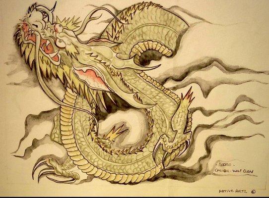 Enter da Dragon by mick escamea Water color/pencil original 12x14" watercolor paper