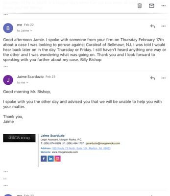 Jamie Covering her butt by sending a short/unfriendly message to my email. But, it was days after she said she sent it. Lol