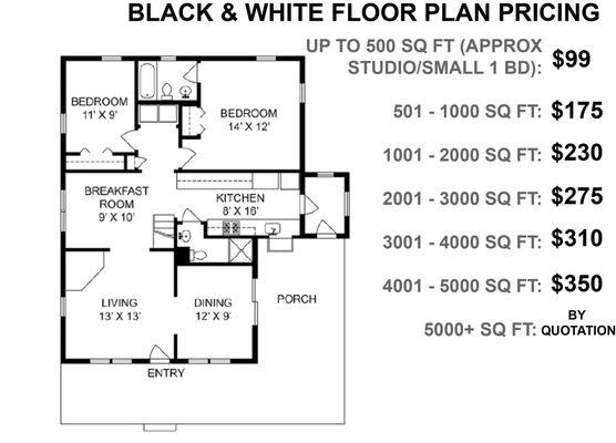 Price sheet for basic black & white floor plans