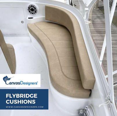 Flybridge Cushions on a 58' F&S Ultra fabric with dry fast foam with a bolster backrest.