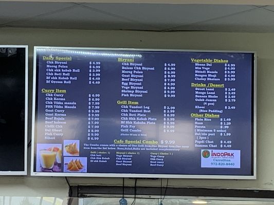 updated menu prices