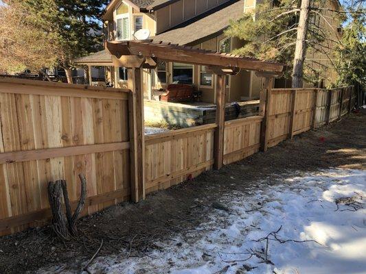 5 ft Cedar privacy "Gossip"  fence with  top cap and facia.