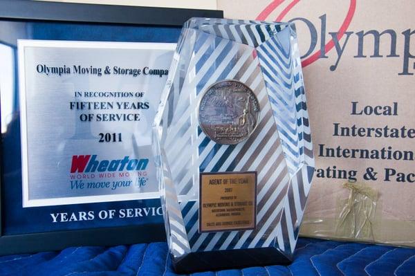 Olympia Moving is an award-winning moving company. We have won two "Mover of the Year" awards from Wheaton World Wide