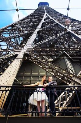 Monica and Stephane in Paris, France. Yes this photo was taken from the 2nd floor of the Eiffel Tower (tour Eiffel)