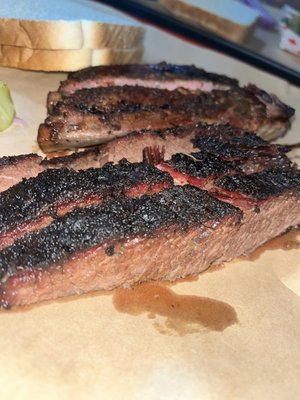 Thick juicy brisket and ribs, full of flavor... just ... Delicious!