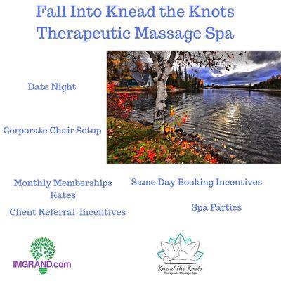 Knead the Knots offer a variety of incentives geared towards your needs! Call us today!!