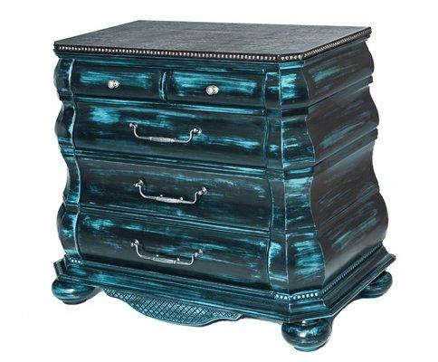 Turquoise Bombe Chest Masterpiece by Award Winning Designer/Maker Jerry Whittington. Solid Cherry w/Leather Top. Curator Style Appeal.