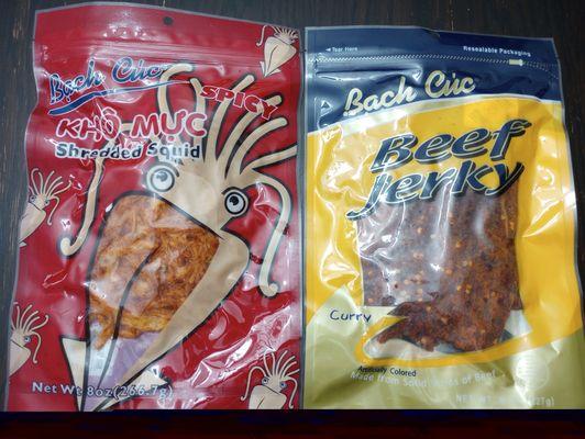 From my sweet aunt. Squid Jerky and Beef Jerky.