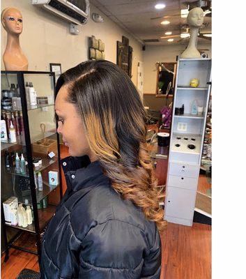 Sew in weave with highlights and lowlights. #sewinweaves #color #virginhair