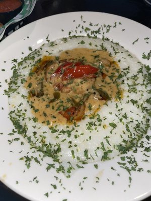 Shrimp and grits with a pound of parsley!!! The grits were horrible!!!