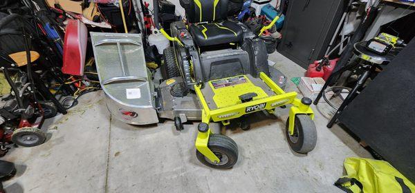 Mower with catcher attached.