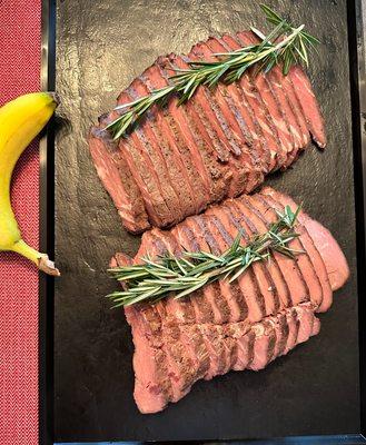 $212 for ~2.5 pounds of rubbery beef tenderloin. Banana for scale.