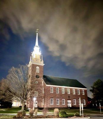 The church in mid December 2020 around the holidays at night