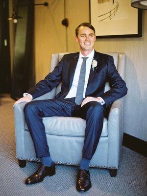 Handsome Groom waiting for his Bride at Plumpjack, Squaw Valley..
 Photo Credit: Bret Cole Photography