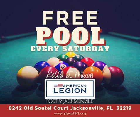 Pool Tables are Open EVERY Saturday!  Public Welcome