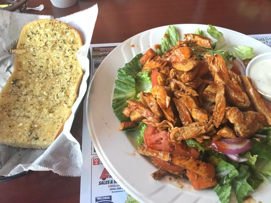 Buffalo Chicken Salad and Garlic Bread