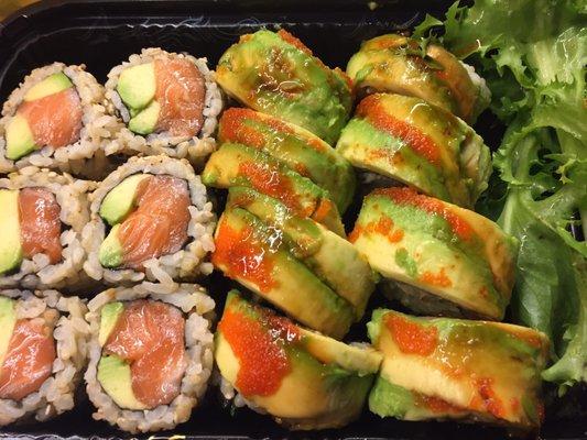 Dragon roll and salmon avocado roll