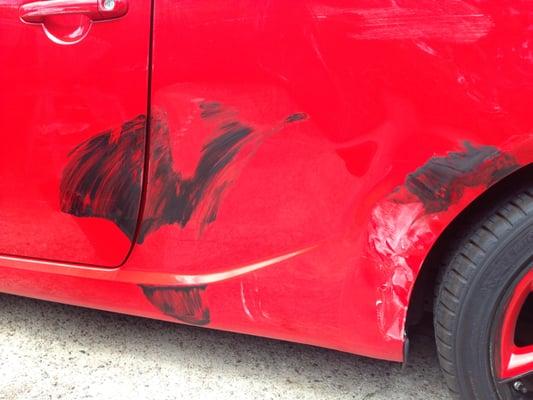 Before: An SUV's tire rode up onto my car.  Dented in most of the rear quarter panel.