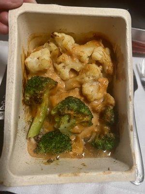 Broccoli & cauliflower with the Pork & gravy entree. After being frozen!