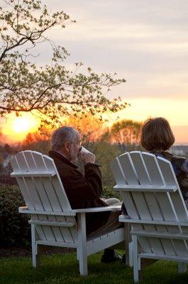 Our restaurant patio includes a small fire pit with Adirondack chairs around it so you can enjoy a relaxing view of the course fireside.