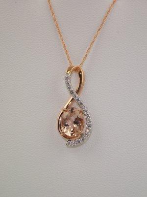 14k rose gold morganite and diamond pendant - $1,250 1.70 ct morganite 0.25 tcw diamond