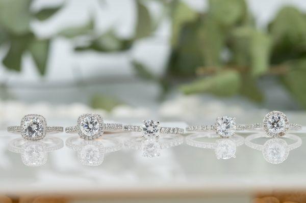 Various engagement rings from Vanscoy, Maurer & Bash Diamond Jewelers in Lancaster, PA.