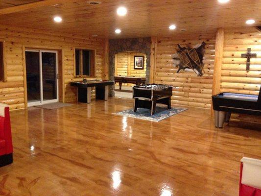 Stained and sealed concrete basement floor