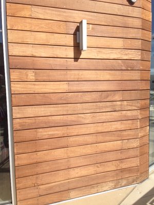 Modern privacy fencing with lighting.