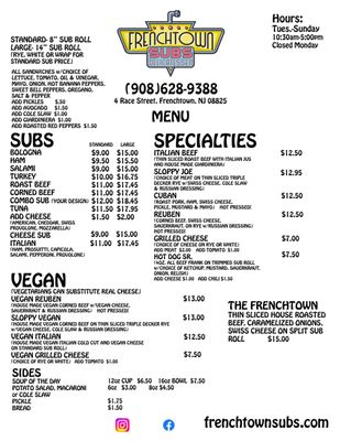 Current Menu- stop by to check for Specials!