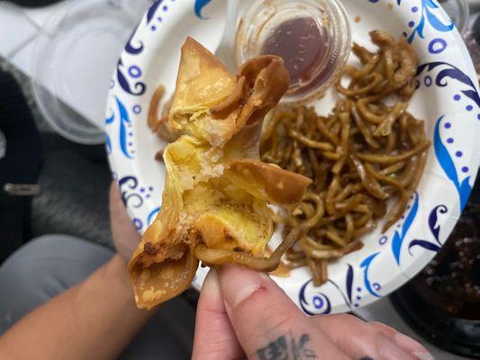 Empty crab Rangoon and this is the saddest I've ever seen.