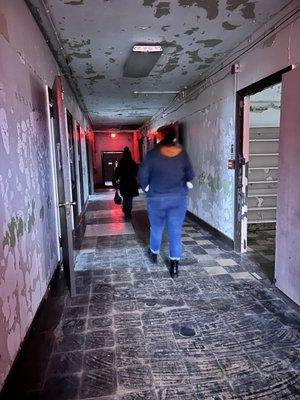 A view down a spooky hallway