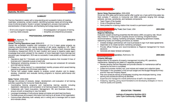 Sample Resume customer created by Tate of Mind Consulting