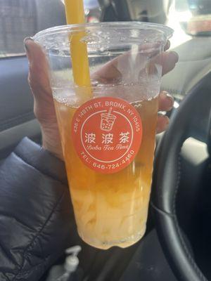 Honey green tea w/ lychee jelly