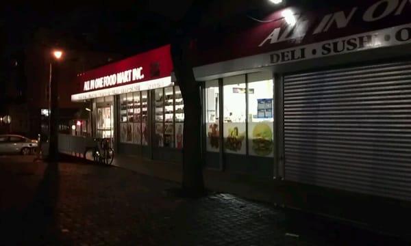 The storefront at night