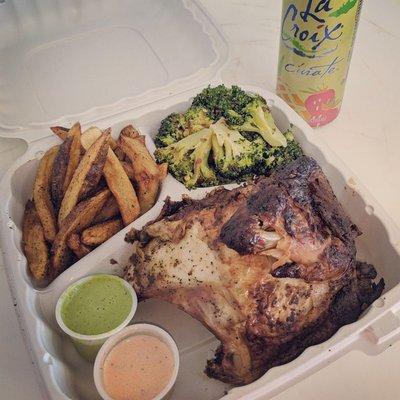 1/4 Chicken - white meat - w/ a side of fries and spicy broccoli