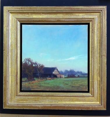 Eight inch square Plein Air painting in 22K gold leaf frame