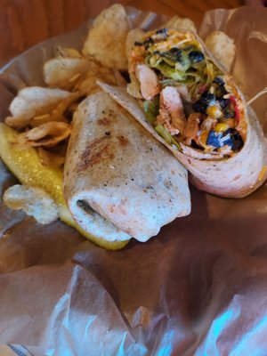 My husband said the Southwest wrap was very good with a side of homemade bar chips.