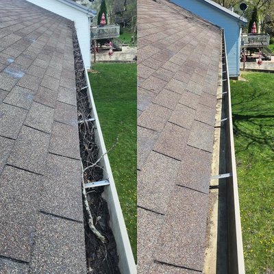 Gutter clean out before and after.