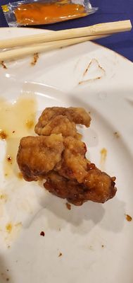 A piece of the General Tso's chicken