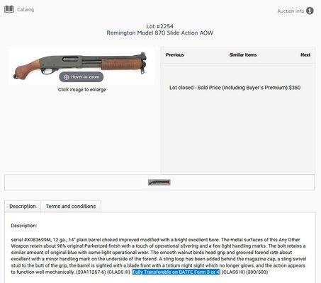 Item description clearly states "Fully Transferable on BATFE Form 3 or 4" - 6 months later, it's still not transferable.