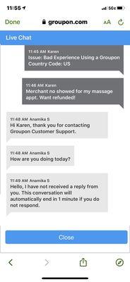 Groupon's non refund policy even if merchant is 100% at fault