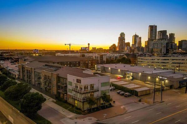 Skyline Farmers Market Apartments Dallas Texas aerial view