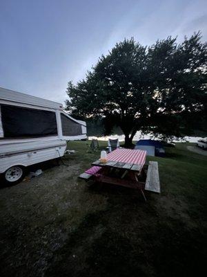 Campsite and lake background